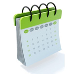 Green calendar icon isolated on white
